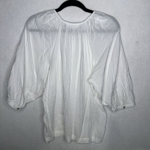Lauren Conrad LC White Button up Puff Sleeve Top Round Neck Size XS Classic - Picture 2 of 8